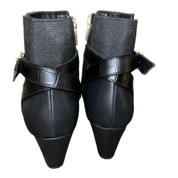 Women's Reaction Kenneth Cole Emmie Black Pointed Toe Wedge Booties Size 6.5 - Picture 6 of 8